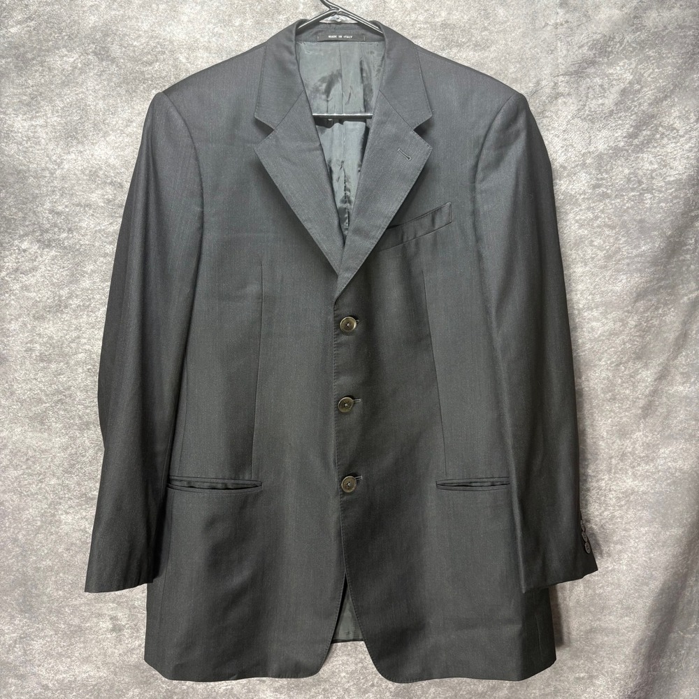 Armani Collezioni Wool Blazer Suit Jacket Mens 42L Black 3 Button Made in Italy